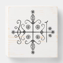 Zwarte Veve van Papa Legba op wit