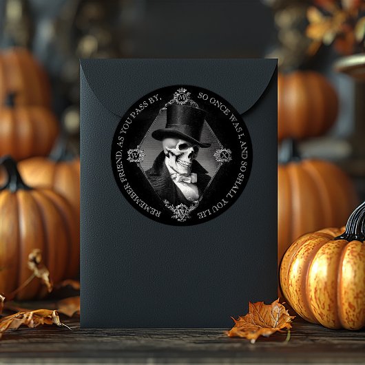 Zwarte Victoriaans Gotische Schedel Etsen Memento  Ronde Sticker