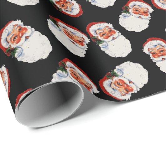 Zwarte  Victoriaans Kerstman Cadeaupapier (Rol Hoek)