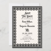 Zwarte victoriaanse kanten bruiloft save the date (Voorkant)