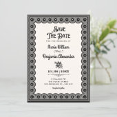 Zwarte victoriaanse kanten bruiloft save the date (Staand voorkant)