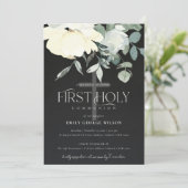 ZWARTE VIERENDE WITTE AQUA FLORAL FIRST HOLY COMMU KAART (Staand voorkant)