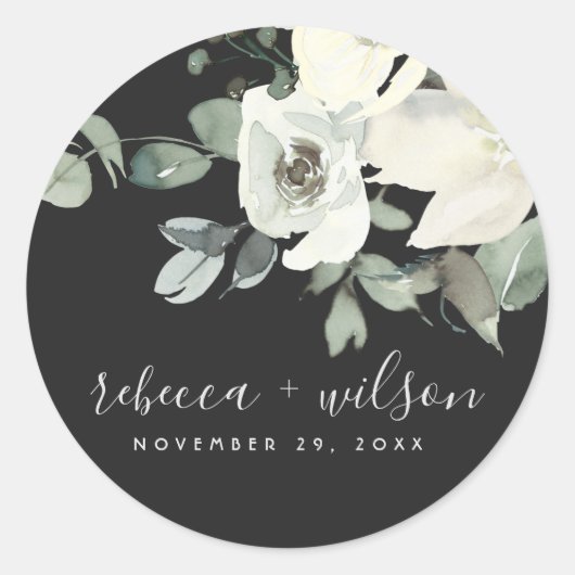 ZWARTE VIERENDE WITTE WATERVERF BUNCH WEDING RONDE STICKER (Voorkant)