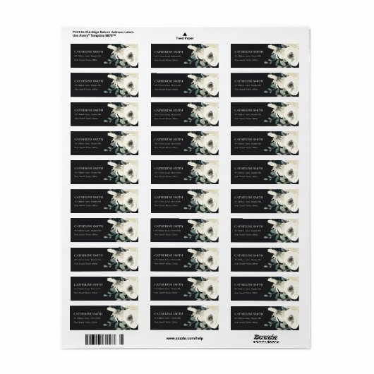 ZWARTE VIERENDE WITTE WATERVERF BUNCHADRES ETIKET (Full Sheet)