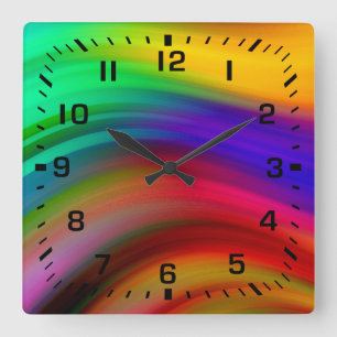 Zwarte vierkante cijfers / regenbooggolven klok
