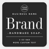 Zwarte vierkante elegante moderne productetiketten sticker (Voorkant)