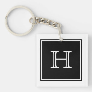 Zwarte vierkante monogram Acrylische Sleutelhanger