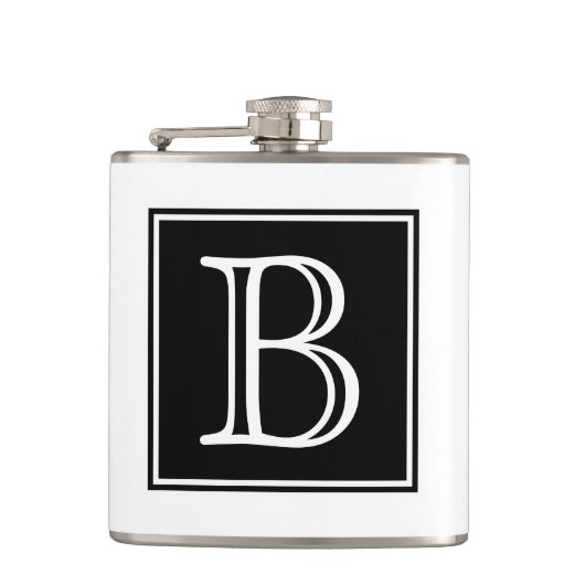 Zwarte vierkante monogram heupfles (Voorkant)