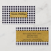 Zwarte Vierkanten op Wit & Goud Chique Visitekaart Visitekaartje (Voorkant / Achterkant)