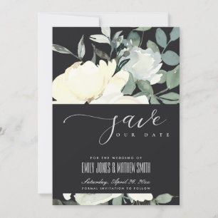 ZWARTE VIERWITTE AQUA FLORAL WATERVERF BUNCH SAVE THE DATE