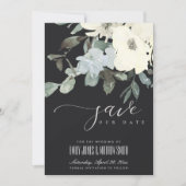 ZWARTE VIERWITTE AQUA FLORAL WATERVERF BUNCH SAVE THE DATE (Voorkant)