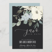 ZWARTE VIERWITTE AQUA FLORAL WATERVERF BUNCH SAVE THE DATE (Voorkant / Achterkant)