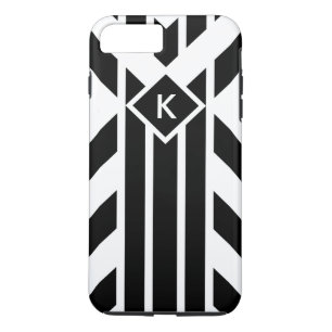 Zwarte vierzijdige strepen, aangepast monogram 	iPhone 8/7 plus hoesje