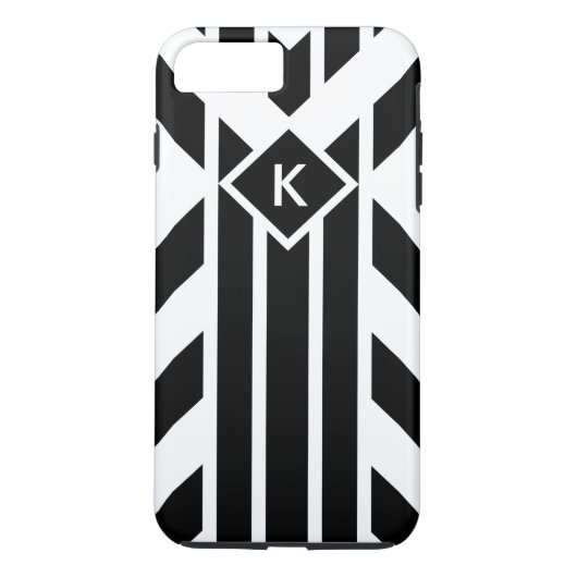 Zwarte vierzijdige strepen, aangepast monogram Case-Mate iPhone case (Achterkant)