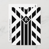 Zwarte vierzijdige strepen op wit met monogram briefkaart (Voorkant / Achterkant)