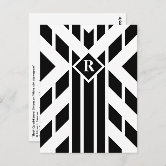 Zwarte vierzijdige strepen op wit met monogram briefkaart (Voorkant / Achterkant)