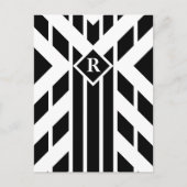 Zwarte vierzijdige strepen op wit met monogram briefkaart (Voorkant)