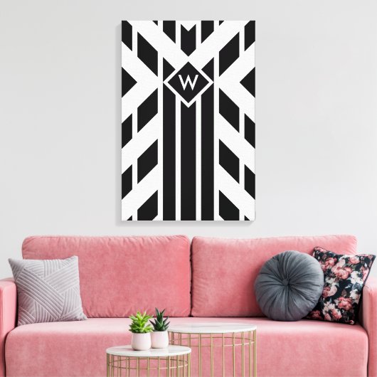 Zwarte vierzijdige strepen op wit met monogram canvas afdruk (Insitu (Woonkamer))