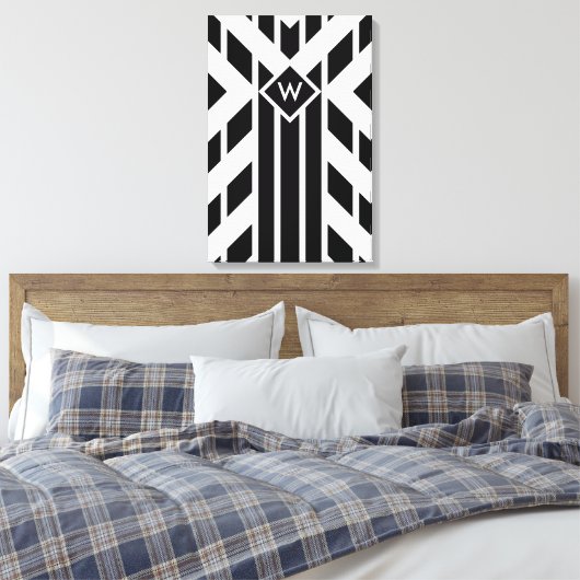 Zwarte vierzijdige strepen op wit met monogram canvas afdruk (Insitu (Slaapkamer))