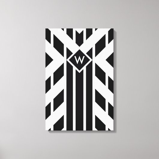 Zwarte vierzijdige strepen op wit met monogram canvas afdruk (Voorkant)