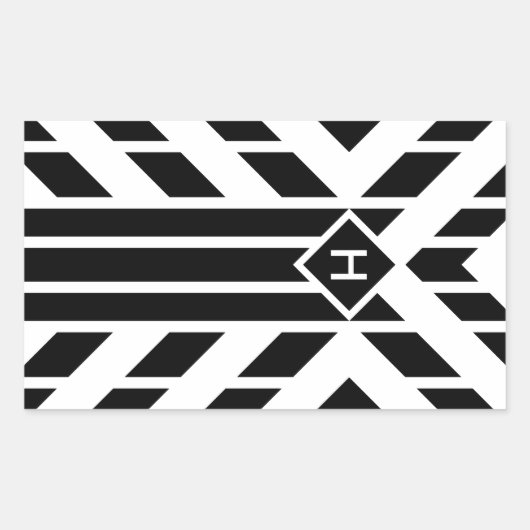 Zwarte vierzijdige strepen op wit met monogram rechthoekige sticker (Voorkant)