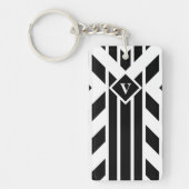 Zwarte vierzijdige strepen op wit met monogram sleutelhanger (Voorkant)