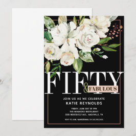 Zwarte Vijftig en Fabulous Witte Bloemen Verjaarda Kaart