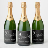 Zwarte Vijftig en Prachtig Script Verjaardagsfeest Sparkling Wijnetiket (Flessen)