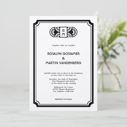 Zwarte viltkunst deco retro Hollywood glam bruilof Kaart (Staand voorkant)