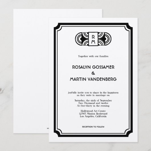 Zwarte viltkunst deco retro Hollywood glam bruilof Kaart (Voorkant / Achterkant)