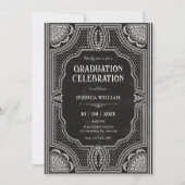 Zwarte vintage art deco afstuderen kaart (Voorkant)