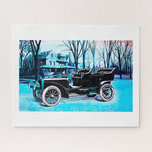 Zwarte vintage auto kunst legpuzzel (Horizontaal)