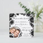 Zwarte Vintage Bloem Bruiloft Save the Date Kaart (Staand voorkant)