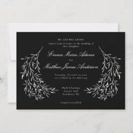 Zwarte Vintage Botanische Elegante Blad Bruiloft Kaart