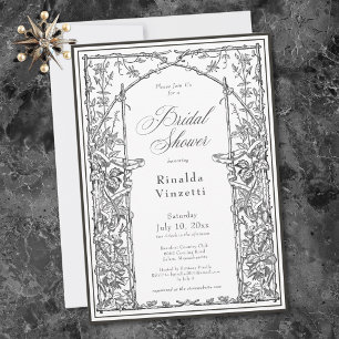 Zwarte Vintage Botanische Tralie Bruiloft Feest Kaart