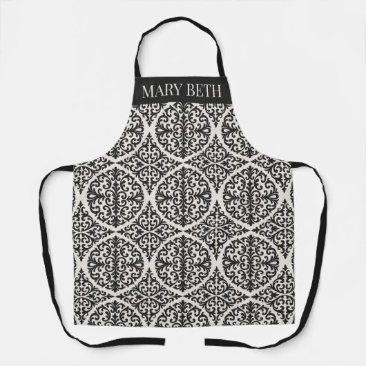 Zwarte Vintage Damast Keuken Design Schort (Voorkant)
