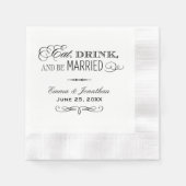 Zwarte Vintage Eat Drink Be Married Bruiloft Servetten (Voorkant)