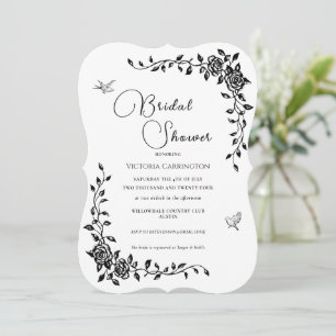 Zwarte Vintage Floral Bridal Shower Kaart