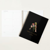 Zwarte Vintage Floral & Gold Monogram Letter A Planner (Display)
