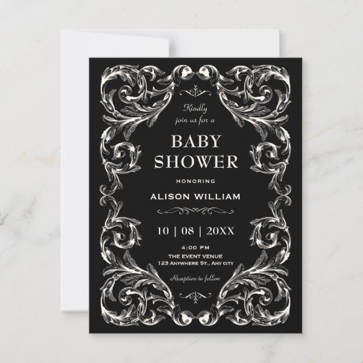 Zwarte vintage gotische baby shower kaart (Voorkant)