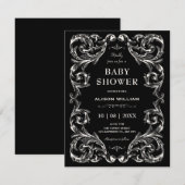 Zwarte vintage gotische baby shower kaart (Voorkant / Achterkant)