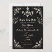 Zwarte vintage gotische boog bruiloft save the date (Voorkant)