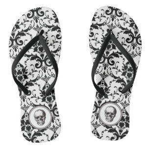 Zwarte Vintage Gotische Damast Patroon Schedel Teenslippers