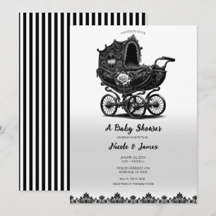 Zwarte Vintage Gotische Wandelwagen Baby Shower Kaart
