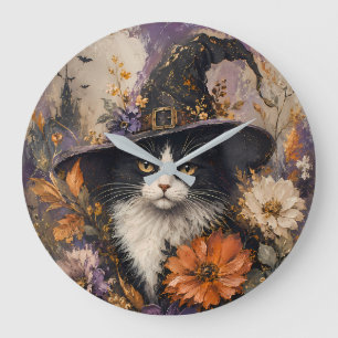 Zwarte Vintage Heksenhoed Kat Herfst Bloemen Grote Klok
