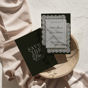 Zwarte Vintage Kant Geld Huwelijk Save The Date