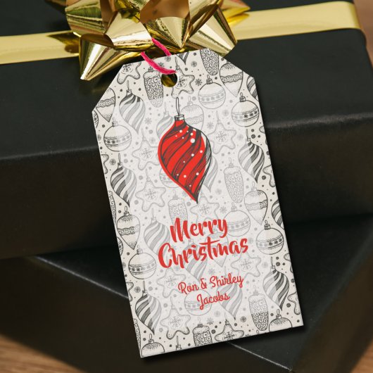 Zwarte Vintage Kerstboomornamenten Vakantie Cadeaulabel