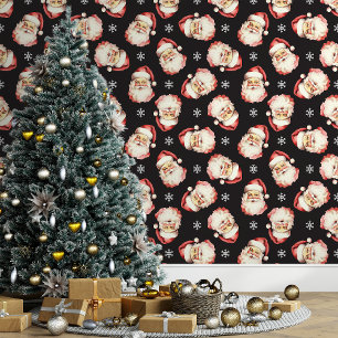 Zwarte Vintage Kerstman Kerstmis Behang