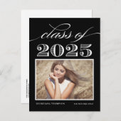 Zwarte Vintage Klasse van 2025 Foto Afstuderen Aankondigingskaart (Voorkant / Achterkant)