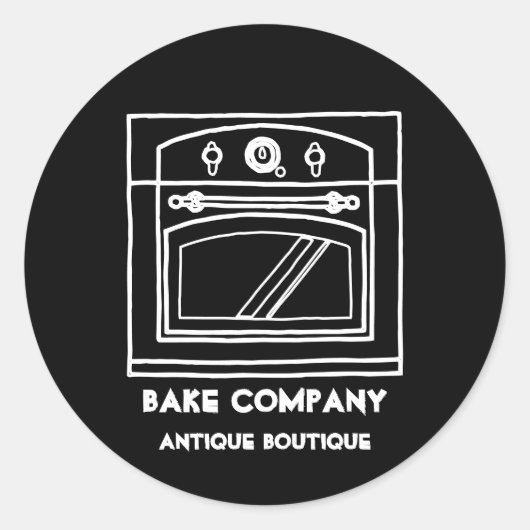Zwarte Vintage Oven Ronde Sticker (Voorkant)